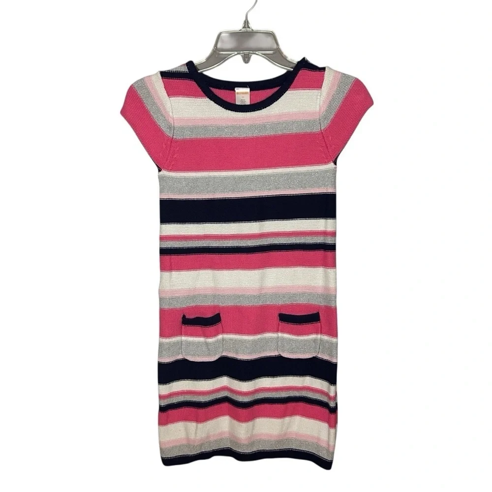 Gymboree Girls Striped Sweater Dress Pink Navy Cotton Size 10 Pockets